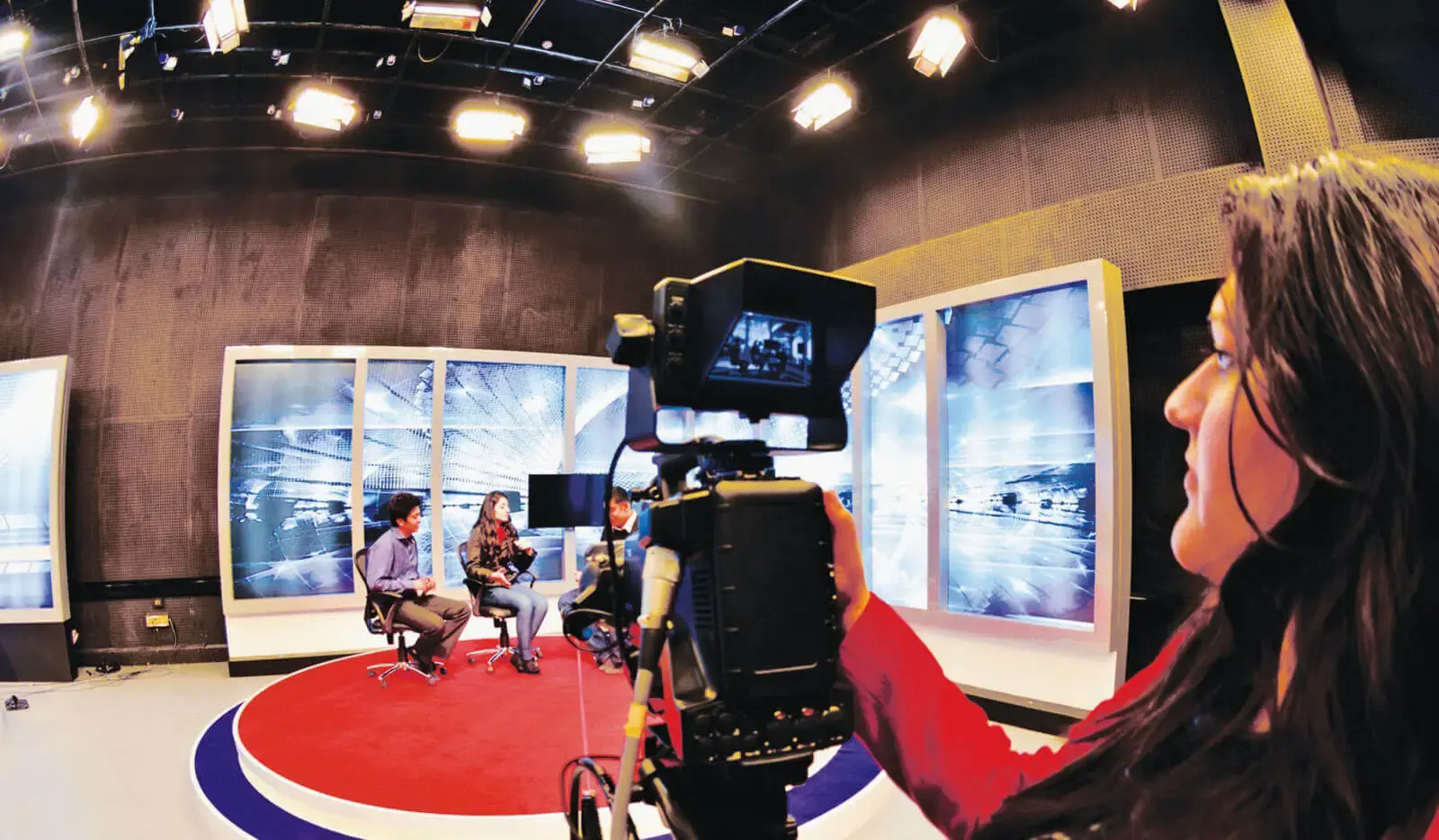 Students in the television studio at Amity University